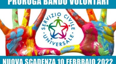 PROROGA TERMINI PRESENTAZIONE ISTANZA SERVIZIO CIVILE UNIVERSALE AL 10.02.2022 ORE 14:00